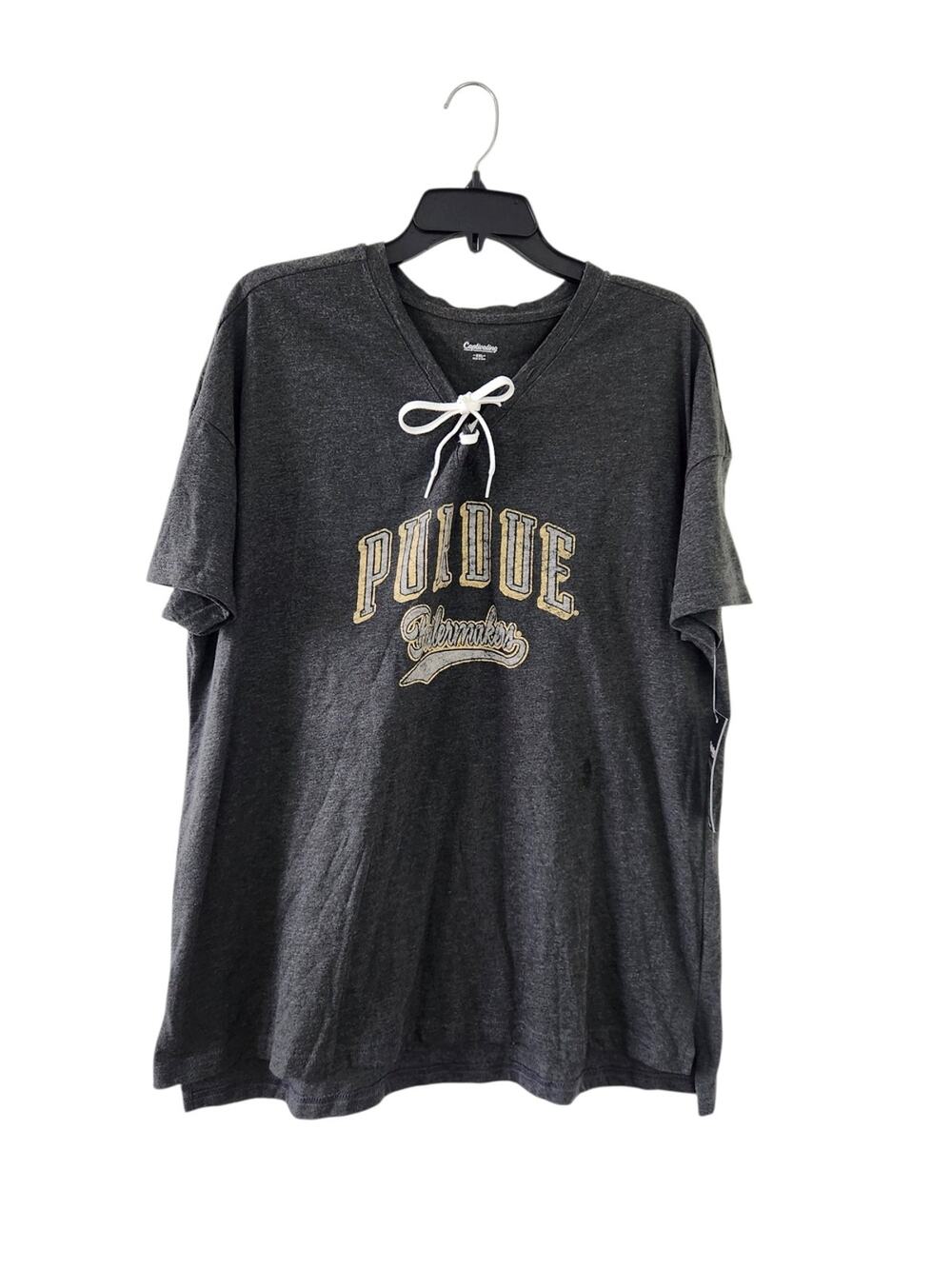 New Purdue Charcoal Lace-Up V-Neck T-Shirt XXL Captivating Short Sleeve Shirt